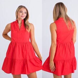 Karlie Sleeveless Poplin Tier Dress Tomato Red Cotton Size Large